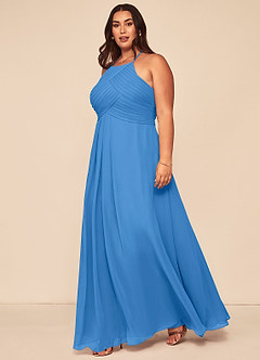 Azazie Ginger Bridesmaid Dresses Blue Jay A-Line Halter Pleated Chiffon Dress image9