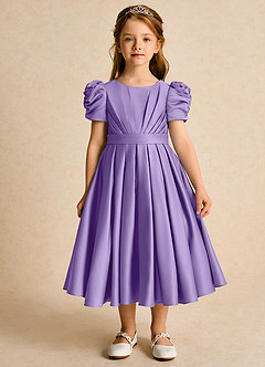 Azazie Miriam Flower Girl Dresses Tahiti Ball-Gown Pleated Matte Satin Dress image4