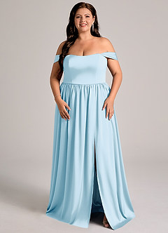Azazie Calianna Bridesmaid Dresses Sky Blue A-Line Off the Shoulder Stretch Satin Convertible Dress image6