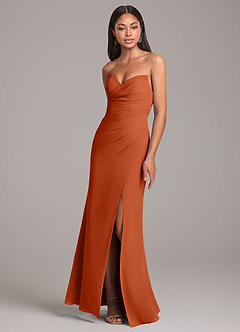 Azazie Yola Bridesmaid Dresses Burnt Orange Sheath Pleated Chiffon Convertible Dress image3