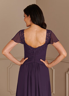 Azazie Gwenyth Mother of the Bride Dresses Plum A-Line Lace Chiffon Dress image9