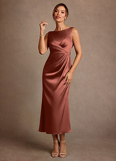 Azazie Mazhe Suknie dla Matki Panny Młodej Linia A Pofałdowany Satyna elastyczna Długość herbaty Sukienka image1