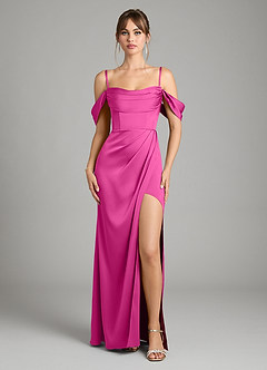 Azazie Johana Vestidos de damas de honor Vestido de Fucsia de Satén Elástico de Corte Sirena Convertible con Vestidos sin tirantes image3