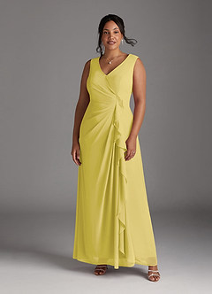 Azazie Manuella Mère de la mariée Robes Robe Trapèze en Mousseline de soie Col V plissé Canari image11