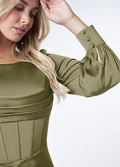 Azazie Raye Bridesmaid Dresses Pistachio Mermaid Long Sleeve Stretch Satin Dress image6