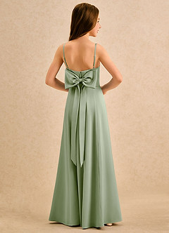 Azazie Chamomile Girls Formal Sukienki dla dziewczynek sypiących kwiaty Linia A Pofałdowany Satyna elastyczna Długość podłogi Sukienka image1