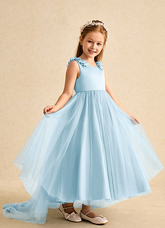 Azazie Lorita Blumenmädchenkleider A-Linie Mit Perlen Tüll Kleid Himmelblau image7