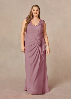 Azazie Gladys Mother of the Bride Dresses Vintage Mauve A-Line Queen Anne Lace Chiffon Dress image7