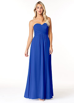 Azazie Yazmin Vestidos de damas de honor Vestido de Azul Real de Gasa de Corte en A Convertible con Escote de Corazón image4