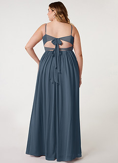 Azazie Zeya Robes de demoiselle d'honneur Robe Trapèze en Mousseline de soie Col V plissé Neptune image7