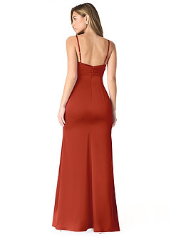 Azazie Linia Bridesmaid Dresses Rust Mermaid Pleated Stretch Satin Dress image2