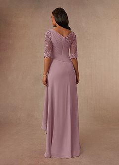 Azazie Dionysus At-home Try On Dresses Dusty Rose A-Line Boatneck Lace Chiffon Dress image3