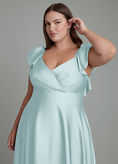 Azazie Leilani Bridesmaid Dresses Mist A-Line Ruched Stretch Satin Dress image12