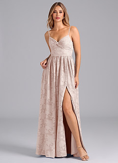 Azazie Zeya Bridesmaid Dresses Blushing Pink A-Line Bow Floral Burnout Dress image7
