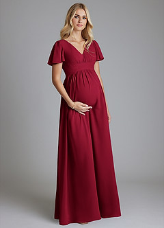 Azazie Verna Maternity Bridesmaid Dresses A-Line V-Neck Ruched Chiffon Floor-Length Dress image3