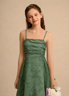 Azazie Pebbles Junior Formal Flower Girl Dresses Eucalyptus A-Line Pleated Floral Burnout Dress image2