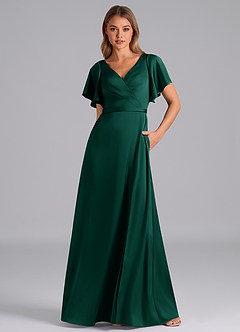 Azazie Ambrosia Brautjungfernkleider A-Linie Plissee Stretch-Satin Kleid Smaragd image5