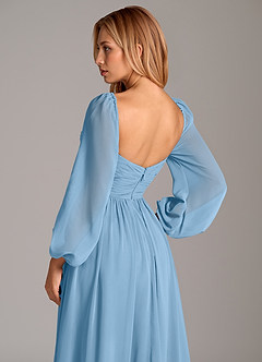 Azazie Bailee Brautjungfernkleider A-Linie Langarm Chiffon Kleid Stahlblau image2