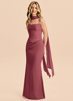 Azazie Sorrel Junior Merlot Mermaid Pleated Chiffon Dress image3