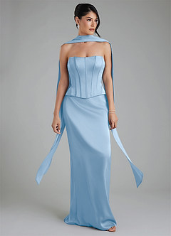 Azazie River Robes de demoiselle d'honneur Robe Fourreau Convertible en Satin extensible Corset Poudre Bleue image9