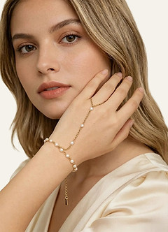 front 18K Gold Plated Zircon And Pearl Hand Chain