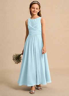 Azazie Ducky Girls Formal Flower Girl Dresses Cloud Blue A-Line Pleated Chiffon Dress image4