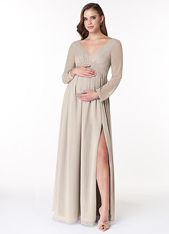 Azazie Teton vestidos de dama de honor de maternidad Vestido de Corte En A Manga larga Hasta el suelo Gasa image1