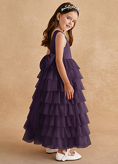 Azazie Twinkle Toes vestidos de niña de las flores Vestido de Ciruela de Tul de Corte En A con Lazo image5