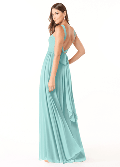 Azazie Dionne Bridesmaid Dresses Aqua A-Line Corset Chiffon Dress image5