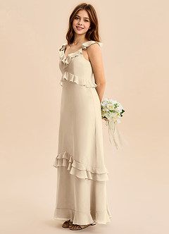 Azazie Tavie Junior Champagne A-Line Ruched Chiffon Dress image6