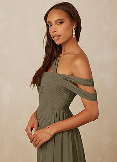 Christian Siriano Bridal for Azazie 1014 Bridesmaid Dresses Willow Green A-Line Off the Shoulder Chiffon Dress image2