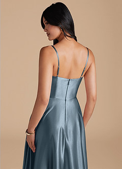 Azazie Elle Brautjungfernkleider A-Linie mit Taschen Metallischer Satin Kleid Zwielichtviolett image4