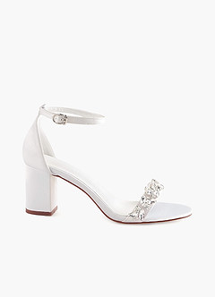 front Crystal Strap Satin Block Heel Sandals
