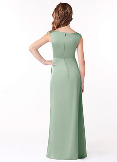 Azazie Sadia Junior Agave A-Line Pleated Stretch Satin Dress image3