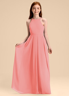 Azazie Arianthe Junior Abito A-Line in Chiffon Plissettato Corallo image3