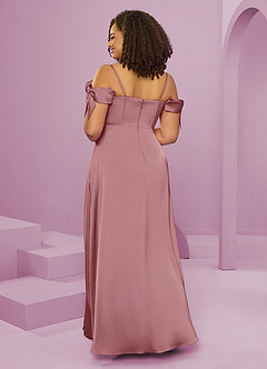Barbie ♥ Azazie Bridesmaid Dresses Dusty Rose A-Line Off the Shoulder Stretch Satin Dress image2