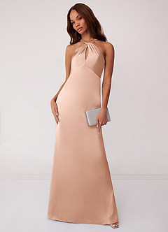 Barbie ♥ Azazie Bridesmaid Dresses Rose Gold Sheath Stretch Satin Dress image1