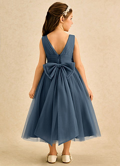 Azazie Macaron Jurken voor bloemenmeisjes A-Lijn Jurk van Tule Geplooid Neptunus image2