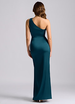 Azazie Akilah Brudtärnklänningar Klä av Sjöjungfru i Stretch Satin Ena axeln Bläckblå image2