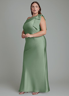Azazie Yuanna Bridesmaid Dresses Matcha Mermaid One Shoulder Stretch Satin Dress image13