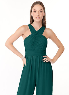 Azazie Berdie Bridesmaid Dresses Peacock Halter Chiffon Jumpsuit image5