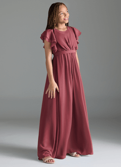 Azazie Daphne Junior Merlot A-Line Pleated Chiffon Dress image3