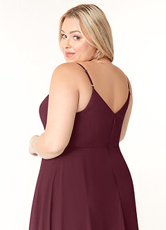 Azazie Clarissa Brautjungfernkleider A-Linie V-Hals Chiffon Kleid Cabernetrot image12