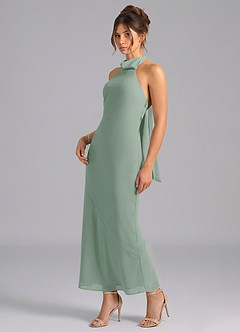 Azazie Velli Bridesmaid Dresses Silver Sage Mermaid High Neck Chiffon Dress image1