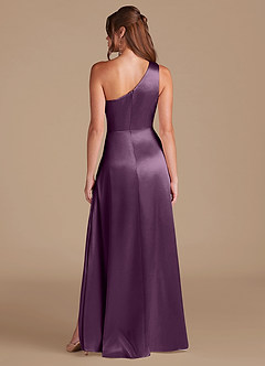 Azazie Brooke Bridesmaid Dresses Plum A-Line One Shoulder Metallic Satin Dress image7