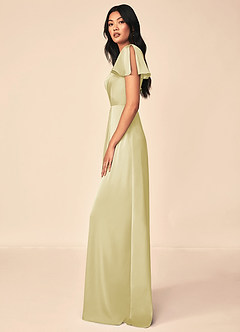 Azazie Soren Bridesmaid Dresses Lemon Sorbet A-Line Pleated Stretch Satin Dress image3