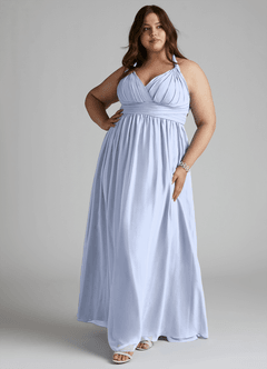 Azazie Ashia Abiti da Damigella Abito A-Line in Chiffon Plissettato Ghiaccio image7