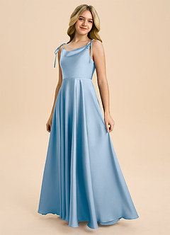 Azazie Popsy Junior Taupe A-Line Bow Stretch Satin Dress image6