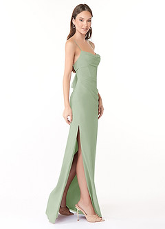 Azazie Mai Abiti da Damigella Abito Tubino in Chiffon Plissettato Verde Salvia image3
