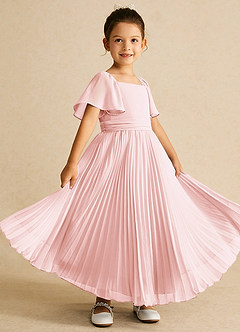 Azazie Bun Bun Flower Girl Dresses Blushing Pink A-Line Pleated Chiffon Dress image1
